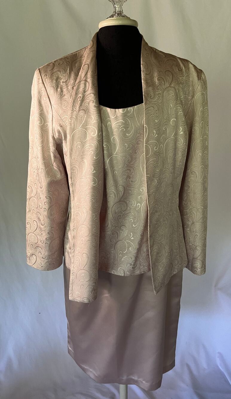 Karen Miller New York 3PC Skirt Suit Blush Champagne Formal Lace Trim Size 18